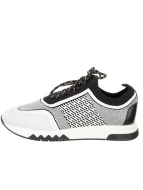 Hermes Black and White Knit Lace-Up Sneaker